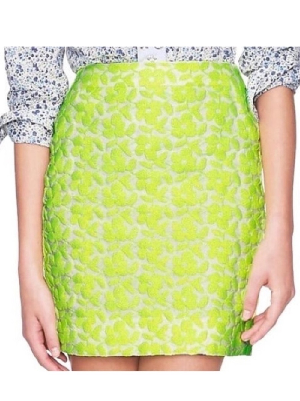 J. Crew Neon Lime Floral Embroidered Mini Skirt Size 6